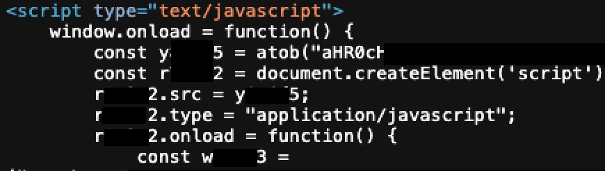 Figure 1. Encoded JavaScript snippet on compromised webpage